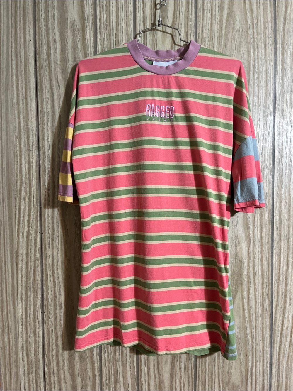 The Ragged Priest Coral & Green Striped Short Sleeve Tee